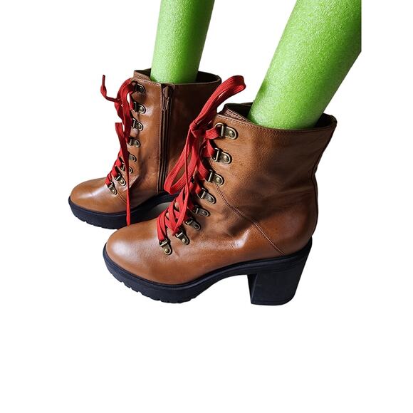 STEVE MADDEN Royce Brown Cognac Platform Heel Ankle Leather Boot SZ 10 - Picture 1 of 9